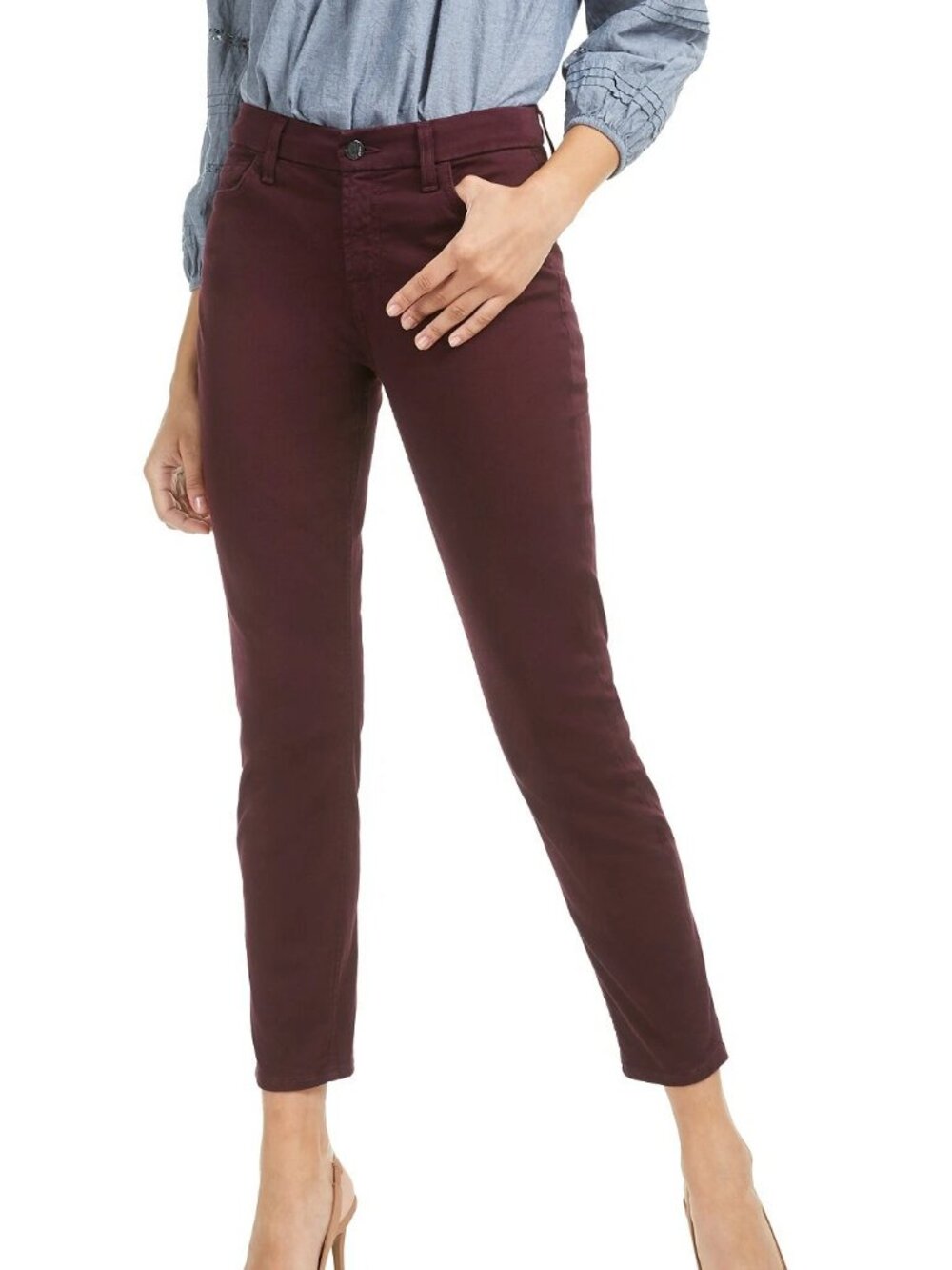 JEN7 by 7 For All Mankind Women's Sateen Ankle Skinny Jeans, Wine Red, 16